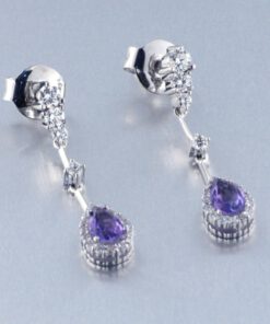 Pendientes Oro Blanco Diamantes Amatista 431322